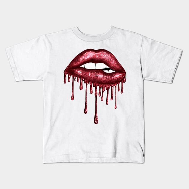 Dripping Bloody Red Lips Kids T-Shirt by Chromatic Fusion Studio